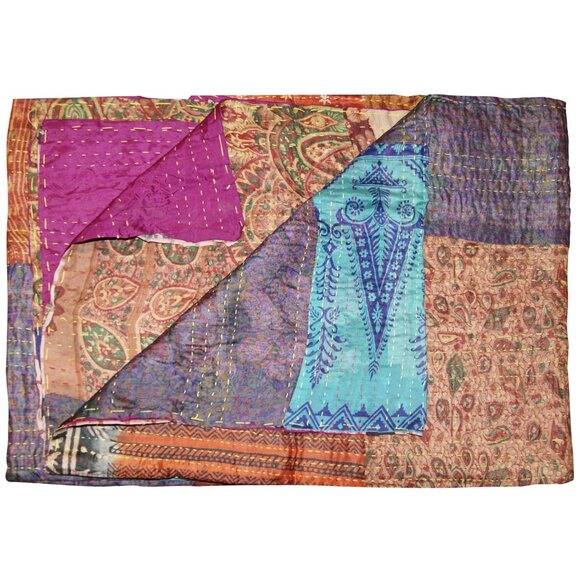 Taj Hotel Home Decor Kantha Silk Throw | 1-Piece | Multicolor | 60"x90" - Picture 1 of 2